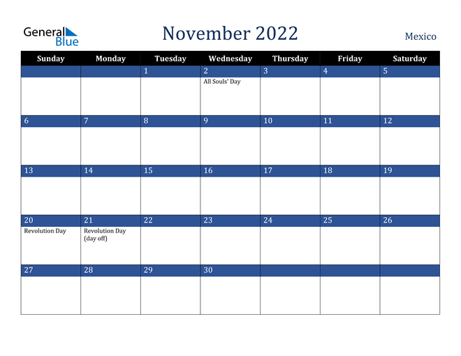 November 2022 Mexico Calendar