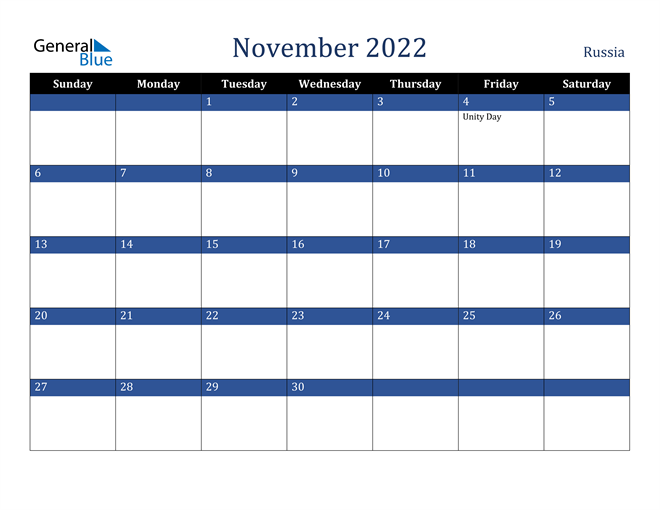 November 2022 Russia Calendar