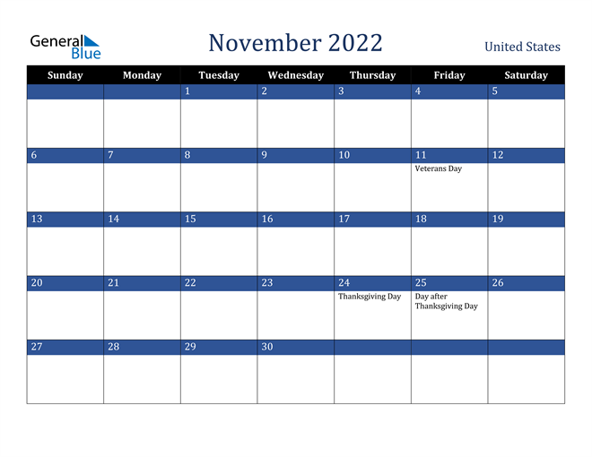 November 2022 United States Calendar