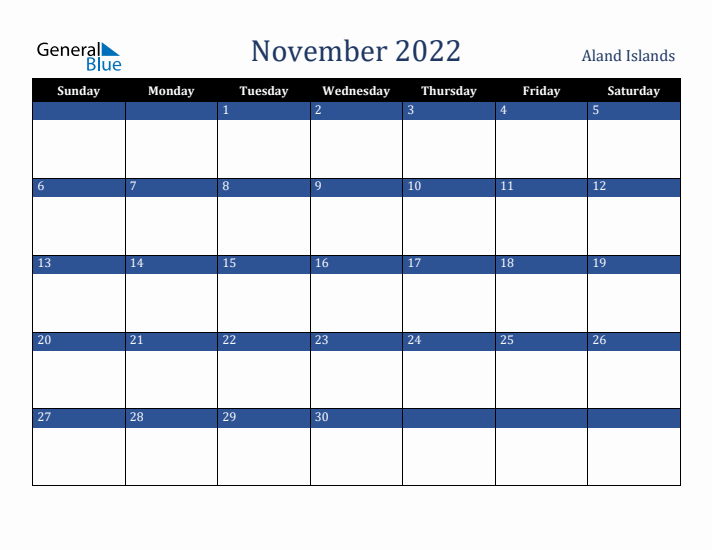 November 2022 Aland Islands Calendar (Sunday Start)
