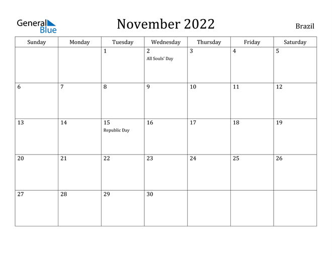 Brazil November 2022 Calendar With Holidays