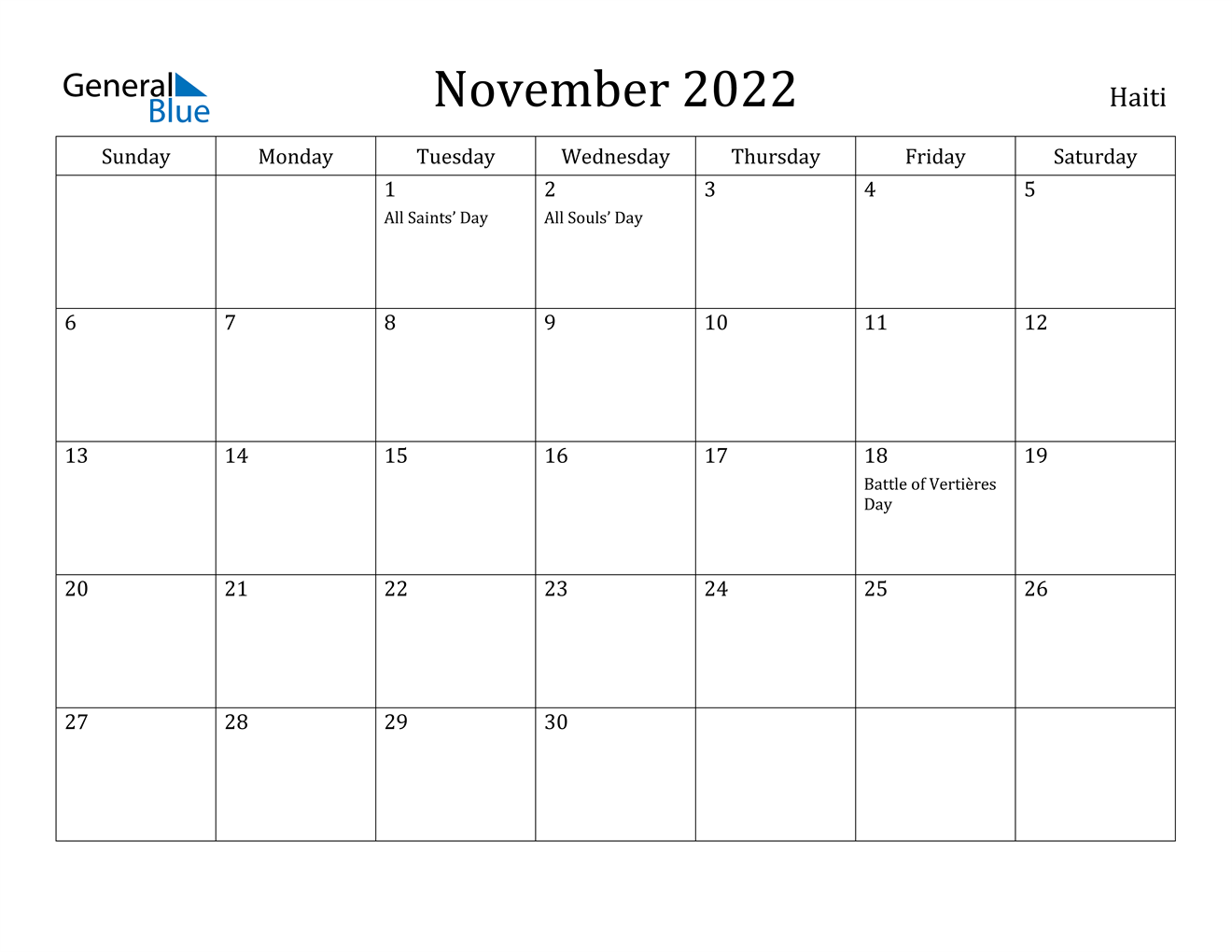 november 2022 calendar haiti