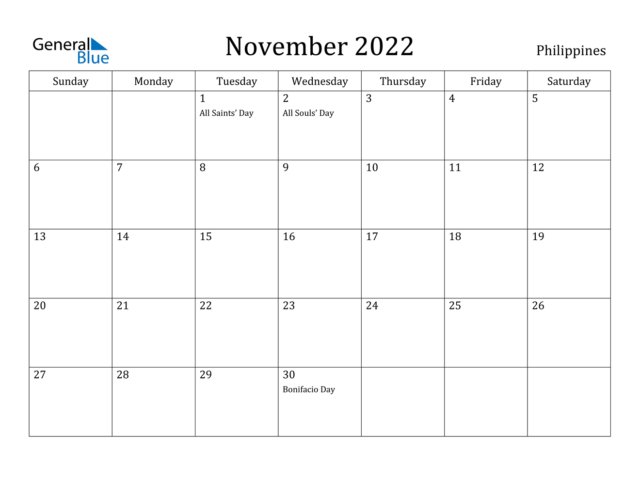 November 2022 Calendar - Philippines