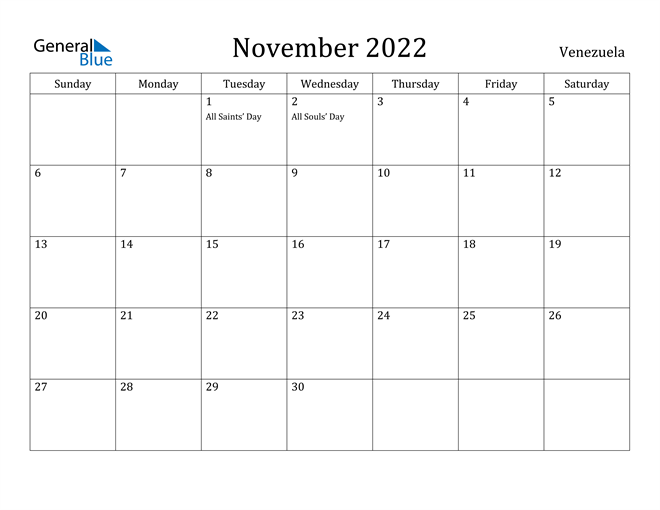 November 2022 Calendar Venezuela