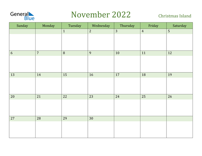 November 2022 Calendar with Christmas Island Holidays
