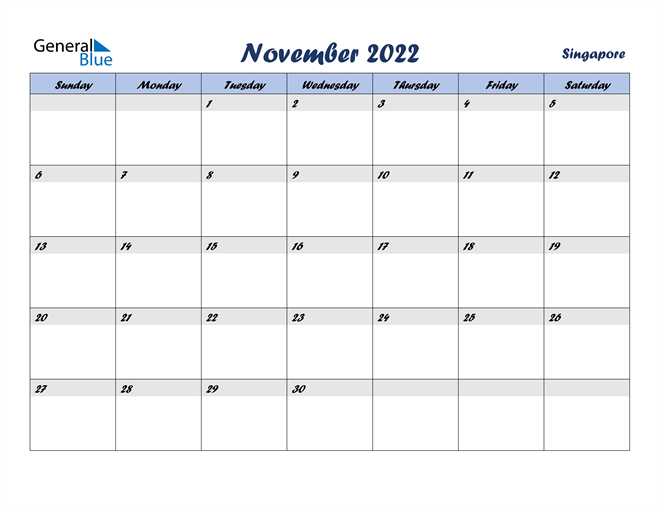 Nove 2022 Calendar Singapore November 2022 Calendar With Holidays