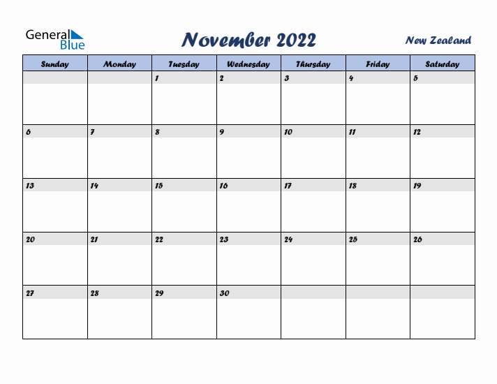 November 2022 Calendar with Holidays in New Zealand