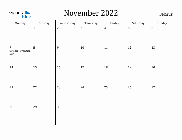 November 2022 Calendar Belarus