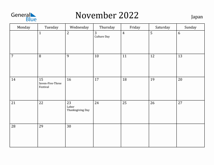 November 2022 Calendar Japan