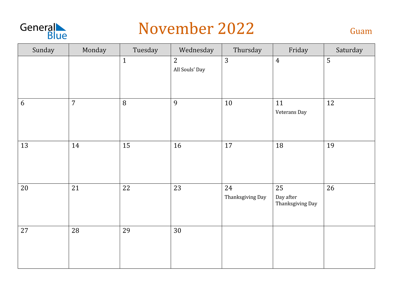 november 2022 calendar guam