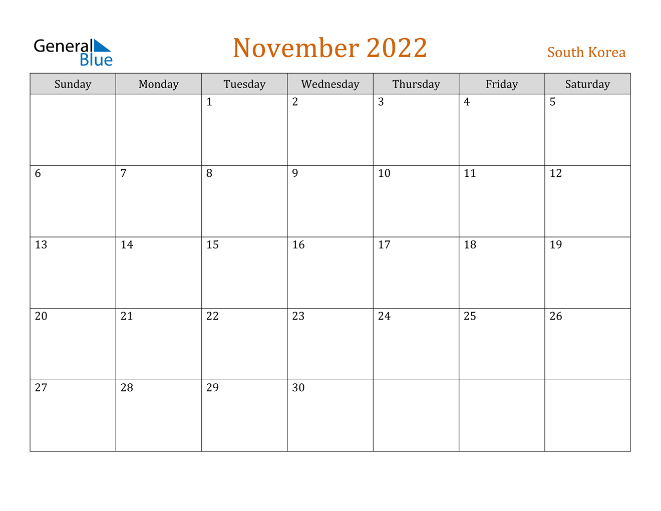 south korea november 2022 calendar with holidays