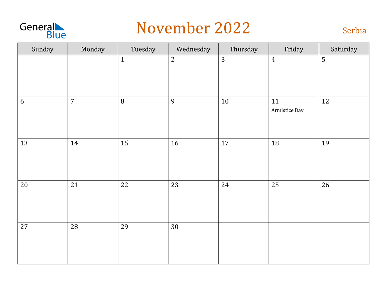 november 2022 calendar serbia