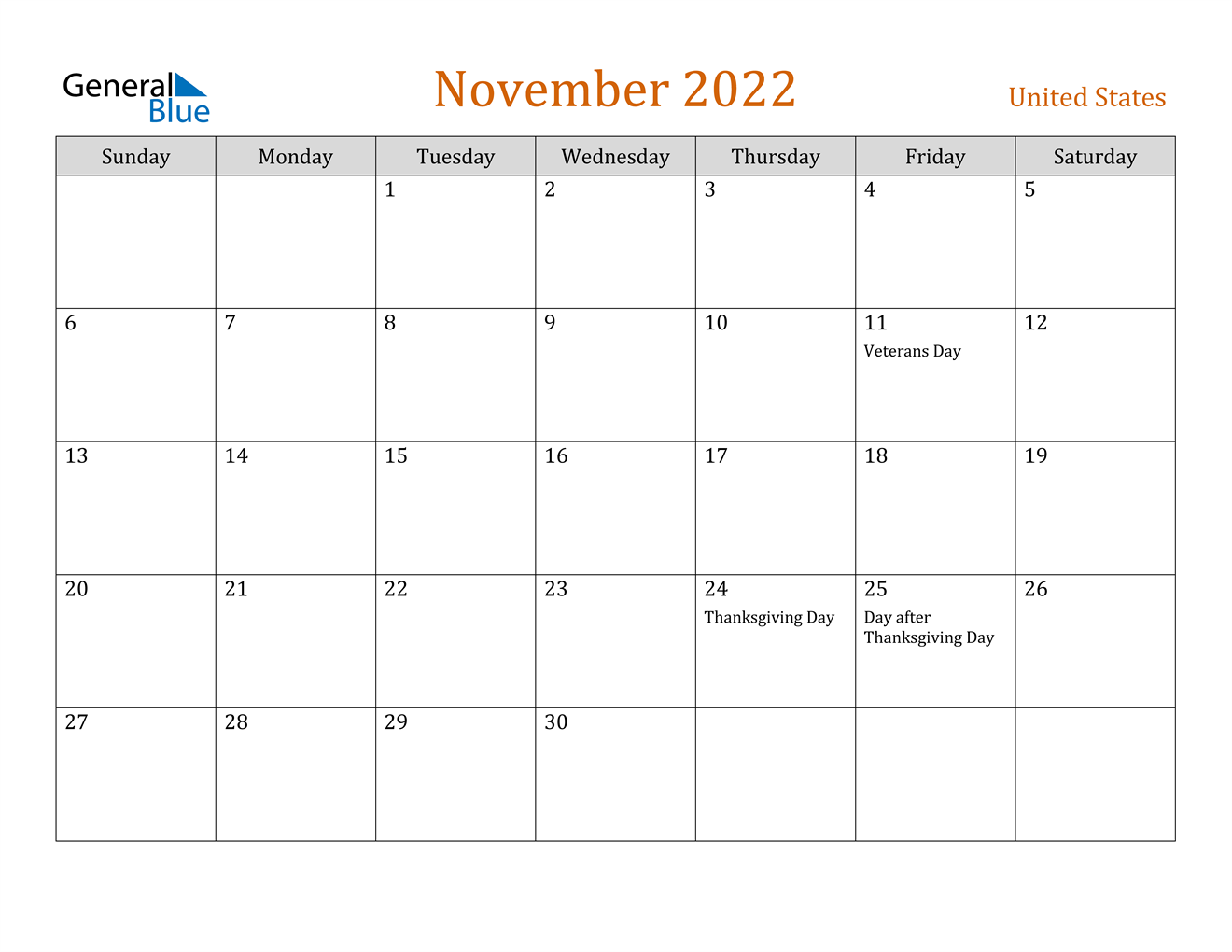 united states november 2022 calendar with holidays
