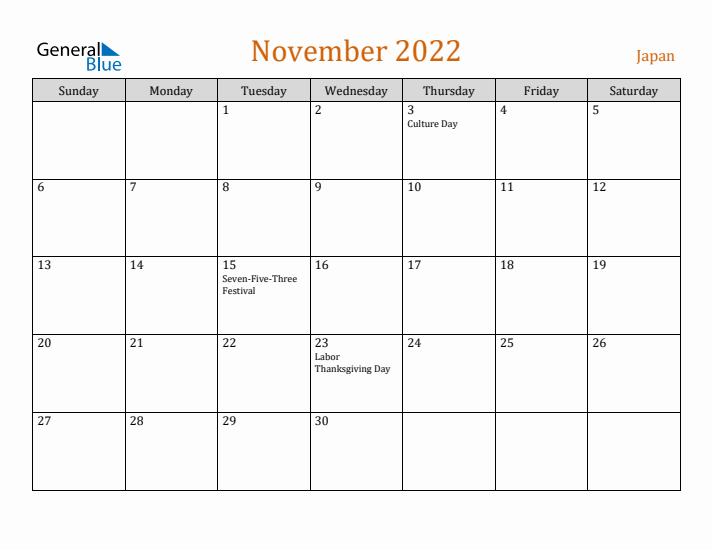 November 2022 Holiday Calendar with Sunday Start
