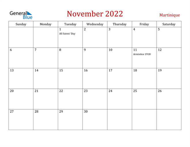 Martinique November 2022 Calendar