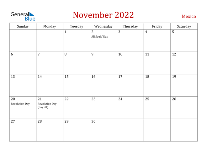 Mexico November 2022 Calendar