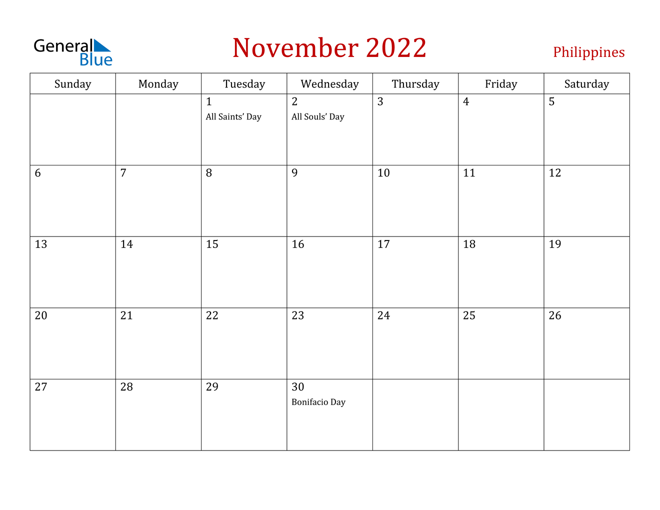 november 2022 calendar philippines