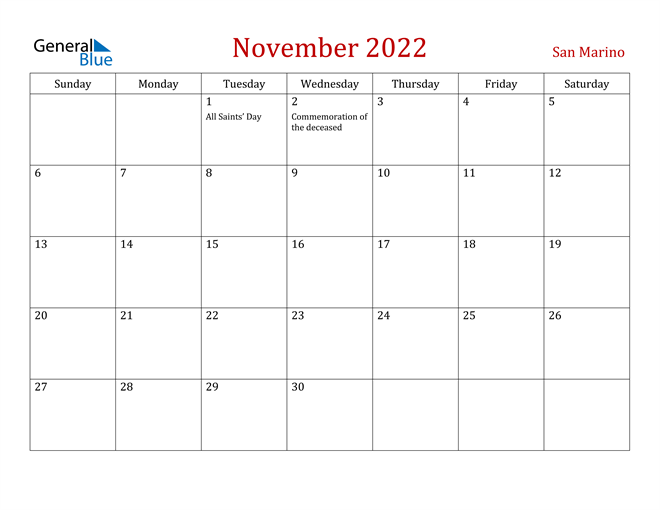 San Marino November 2022 Calendar
