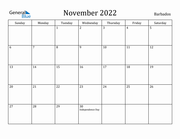 November 2022 Calendar Barbados