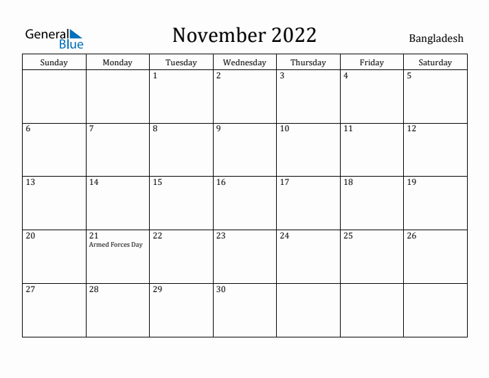 November 2022 Calendar Bangladesh