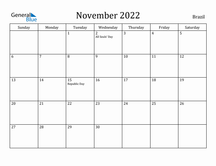 November 2022 Calendar Brazil