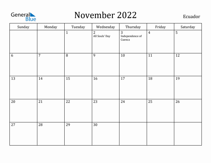 November 2022 Calendar Ecuador