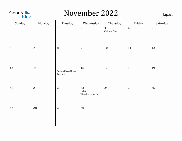 November 2022 Calendar Japan