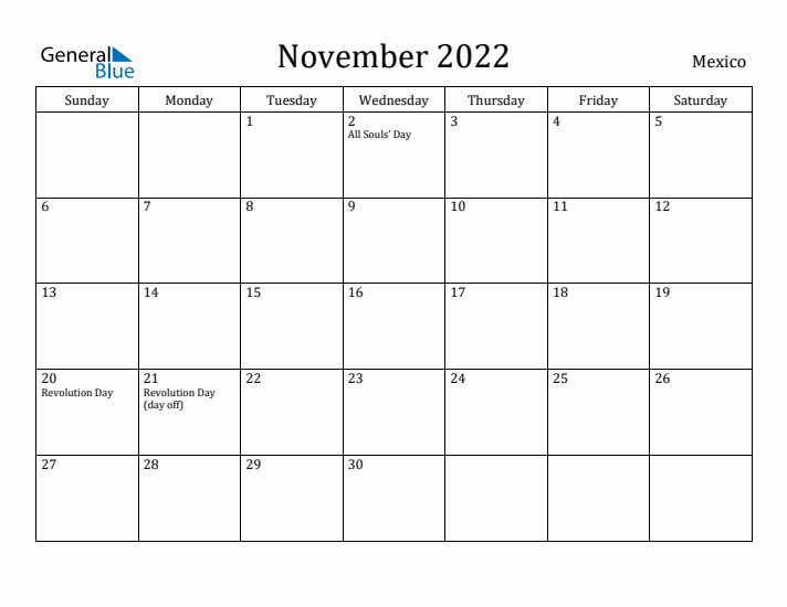 November 2022 Calendar Mexico