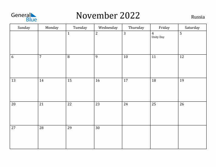 November 2022 Calendar Russia
