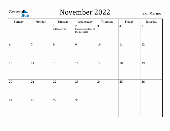 November 2022 Calendar San Marino