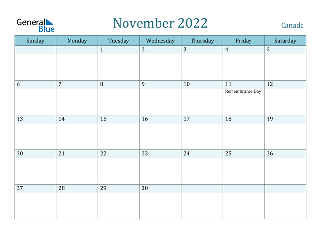 Thanksgiving Calendar 2022 Canada November 2022 Calendar With Holidays
