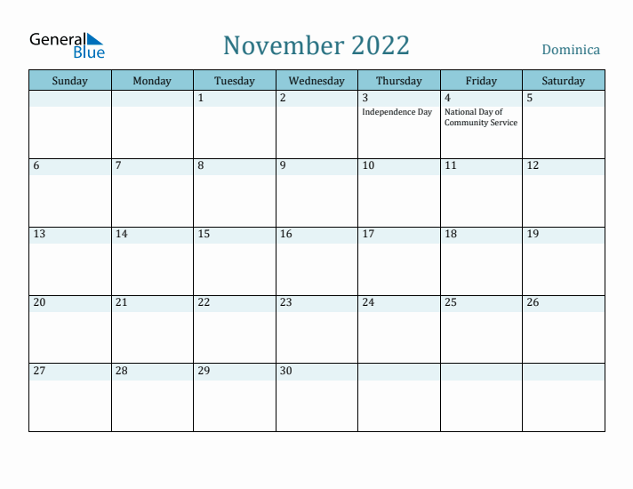November 2022 Calendar with Holidays