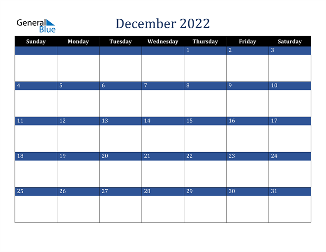  Calendar for December 2022 in PDF, Word and Excel