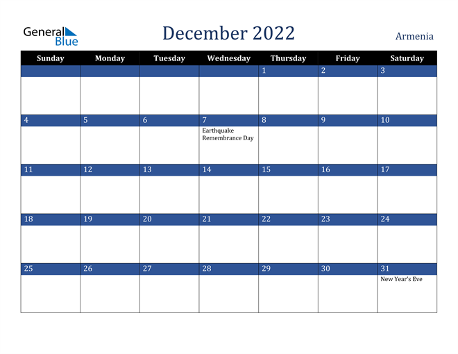 December 2022 Armenia Calendar