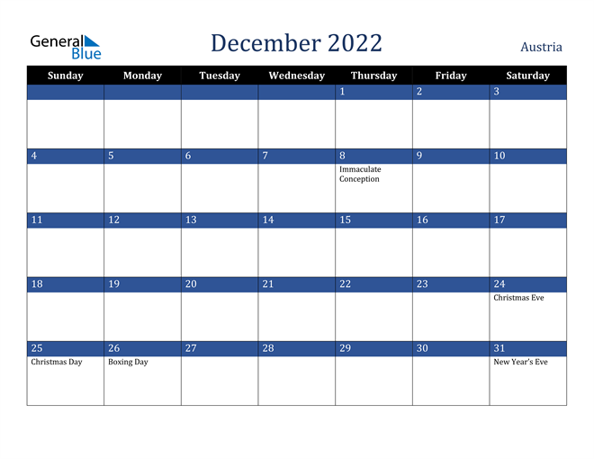December 2022 Austria Calendar
