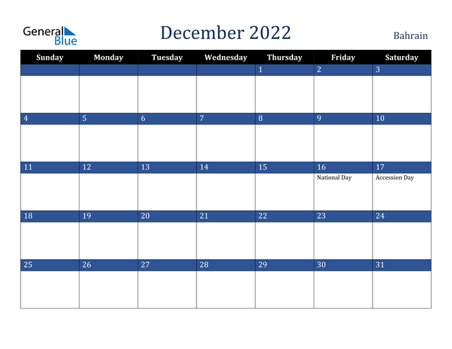 December 2022 Bahrain Calendar