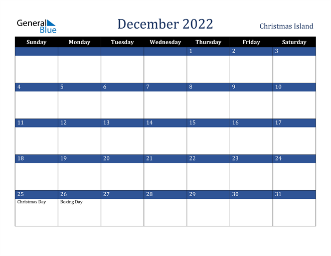 December 2022 Christmas Island Calendar