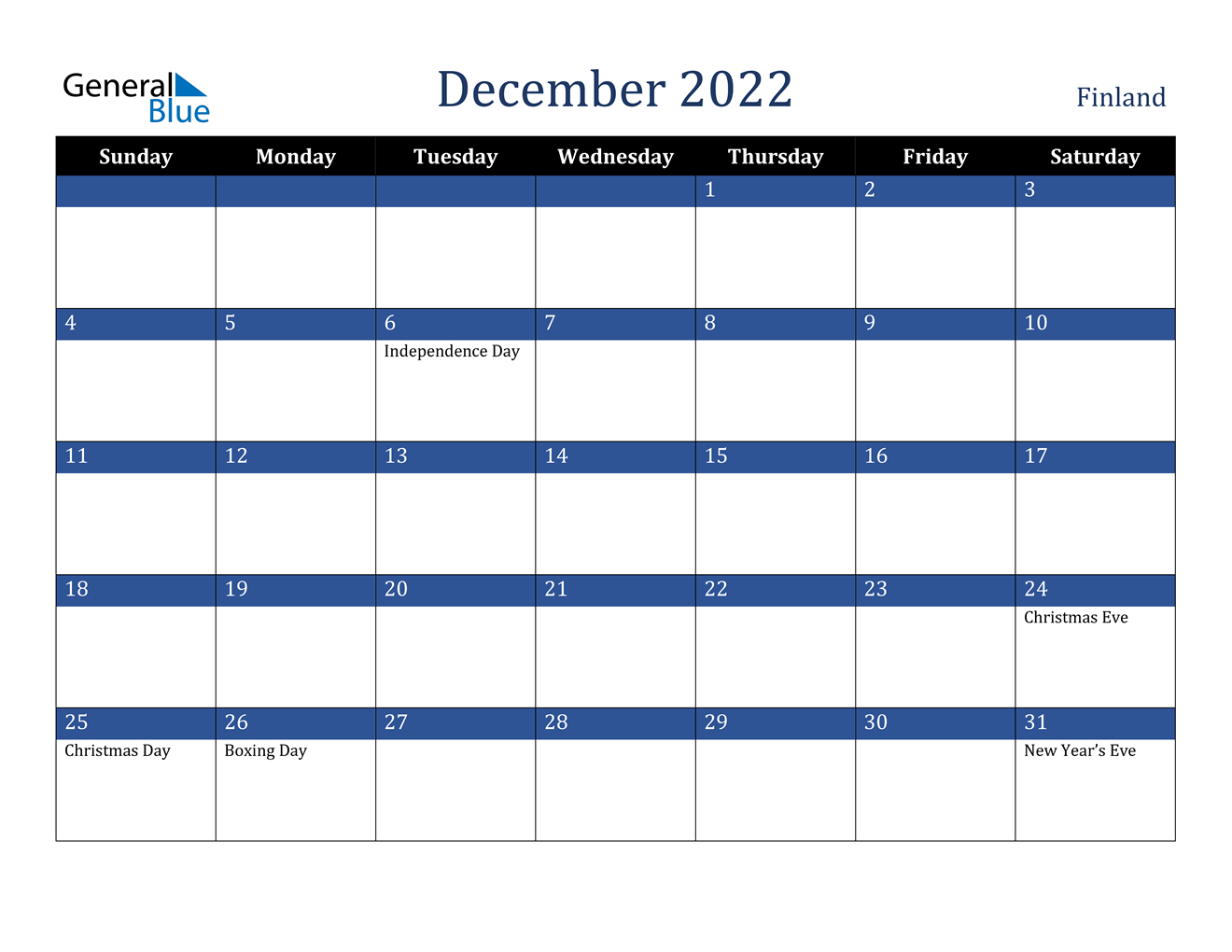 December 2022 Calendar Finland