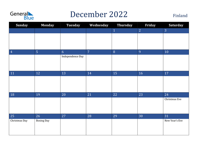 December 2022 Finland Calendar