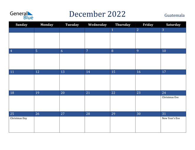 December 2022 Guatemala Calendar