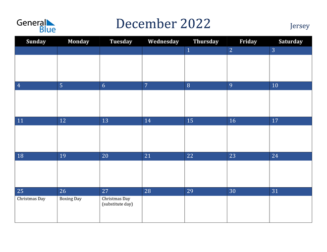 December 2022 Jersey Calendar