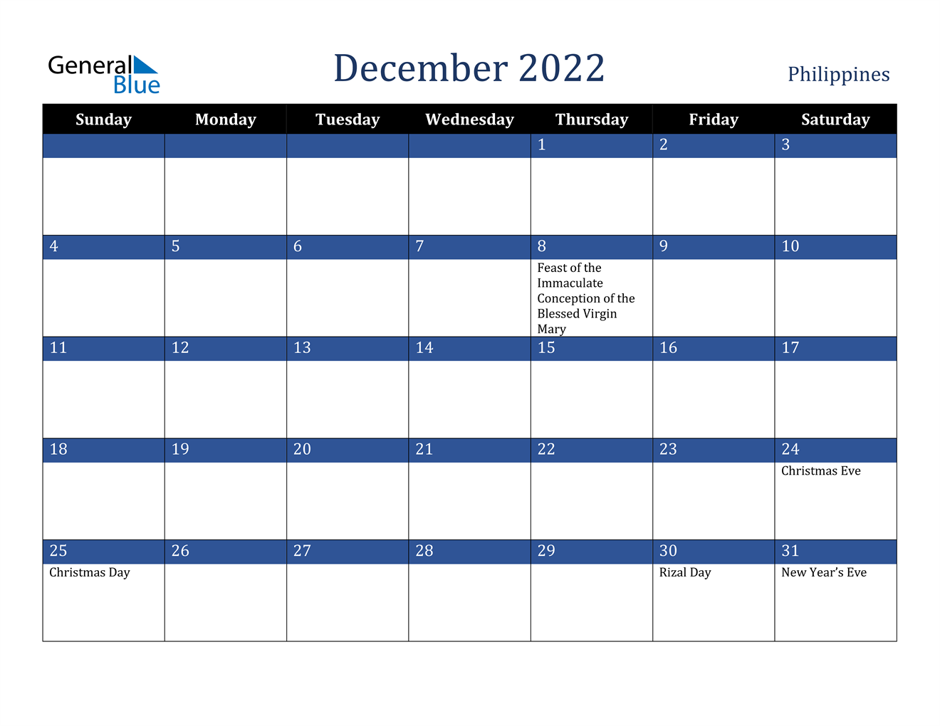 december 2022 calendar philippines