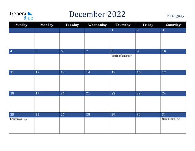December 2022 Paraguay Calendar