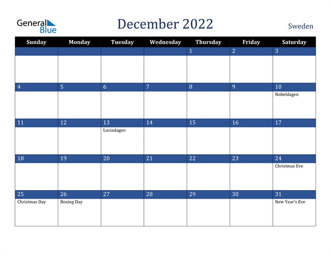 December 2022 Sweden Calendar