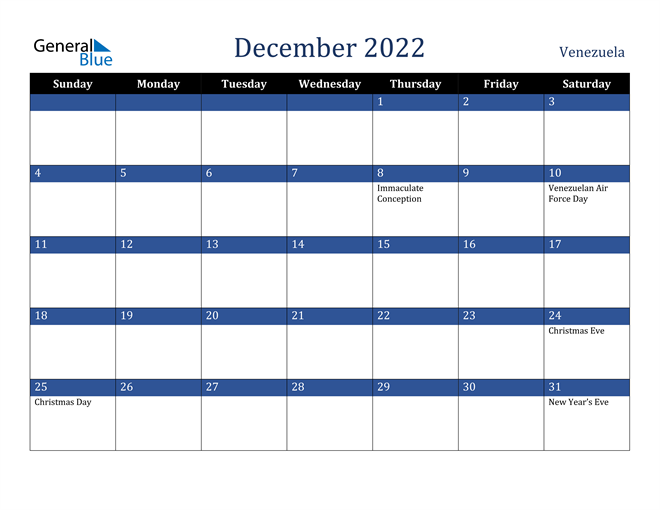 December 2022 Venezuela Calendar