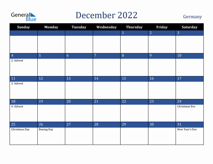 December 2022 Germany Calendar (Sunday Start)
