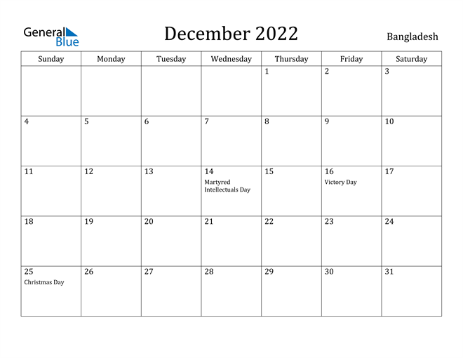 December 2022 Calendar Bangladesh