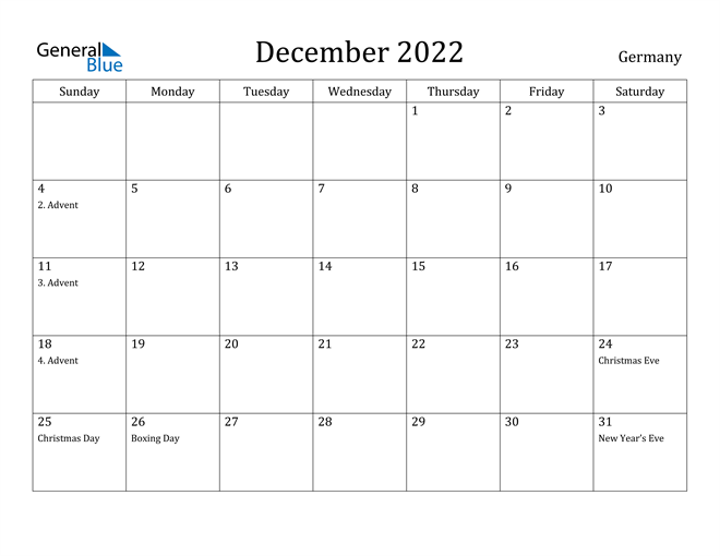 December 2022 Calendar Germany