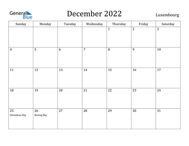 December 2022 Calendar With Holidays Luxembourg December 2022 Calendar With Holidays