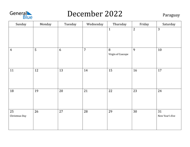 December 2022 Calendar Paraguay